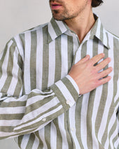 Green Deck Chair Stripe Linen Relaxed Fit Shirt