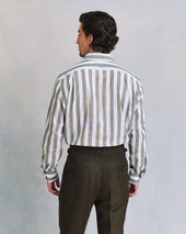 Green Deck Chair Stripe Linen Relaxed Fit Shirt