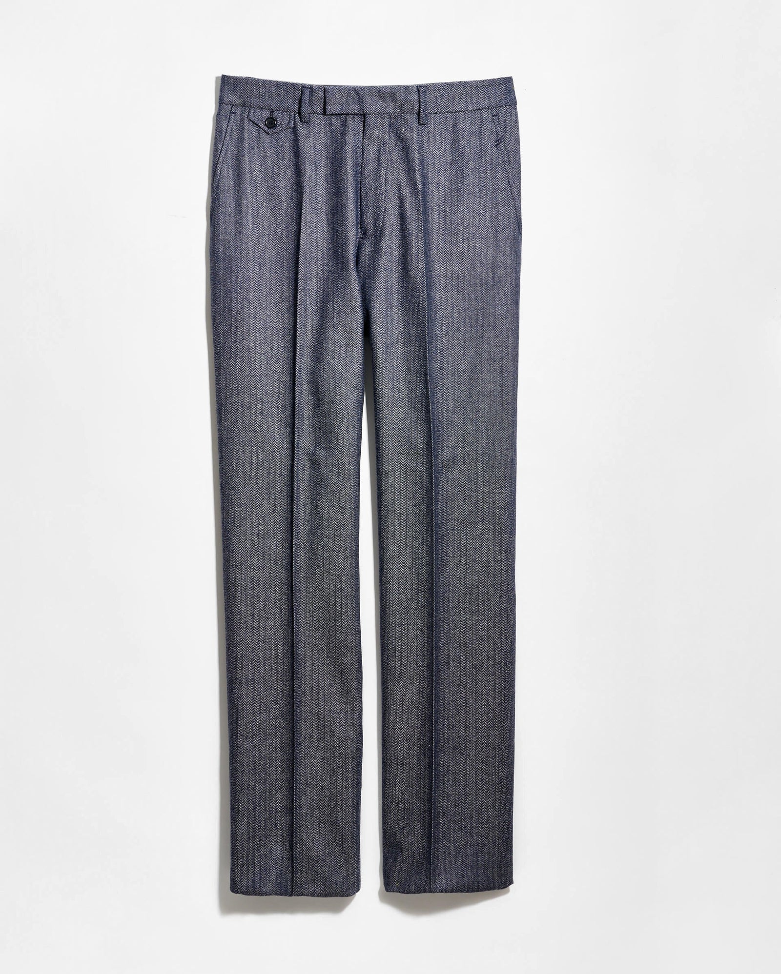 Herringbone Silk Wool Flat Front Trouser
