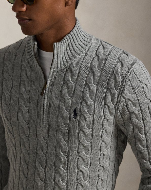 Cable-Knit Cotton Quarter-Zip Sweater