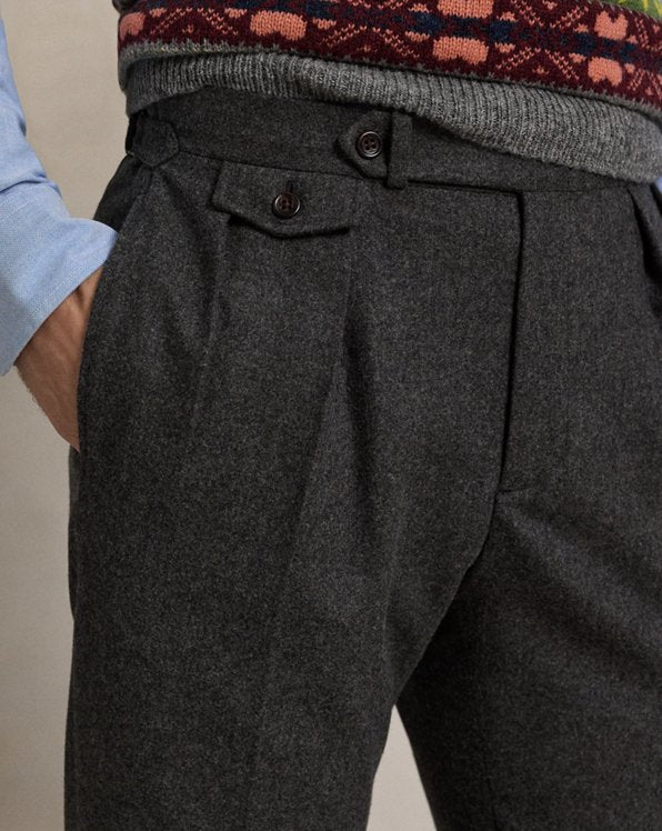 Pleated Wool Flannel Trouser