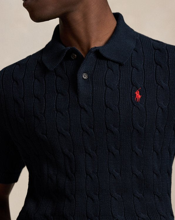 Cable-Knit Cotton Polo Sweater