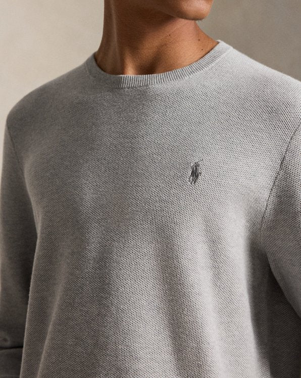 Mesh-Knit Cotton Crewneck Sweater