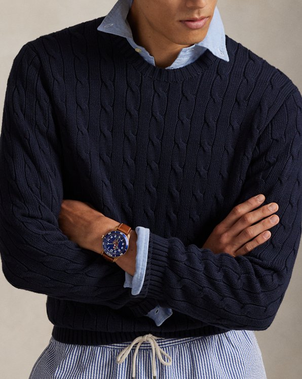 Cable Knit Cotton Crewneck Sweater