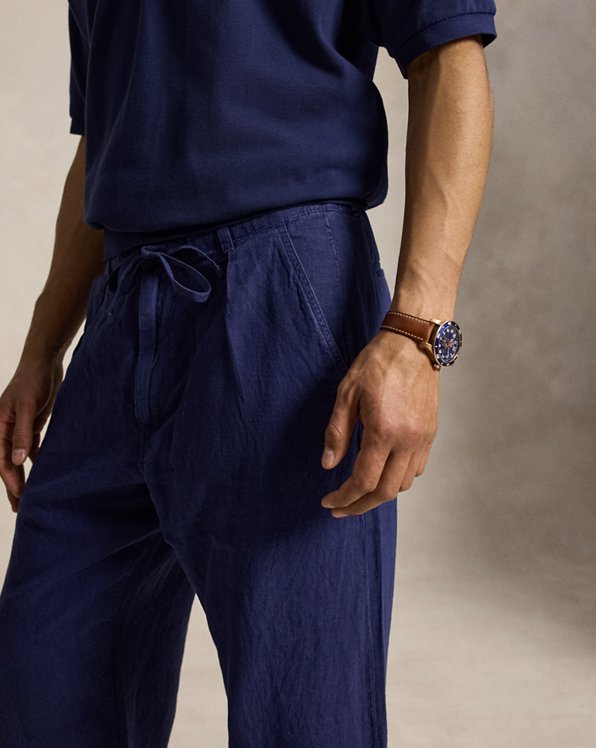 Lateef Relaxed Fit Pleated Linen Pant