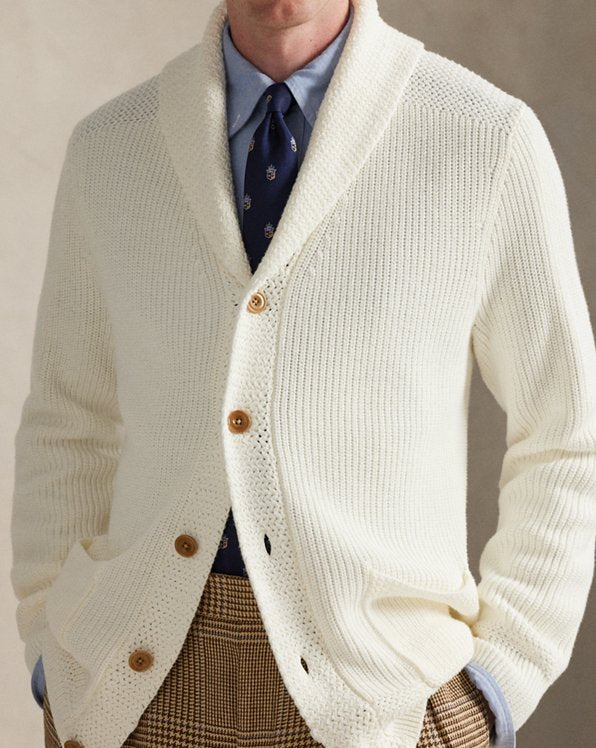 Cotton Shawl-Collar Cardigan