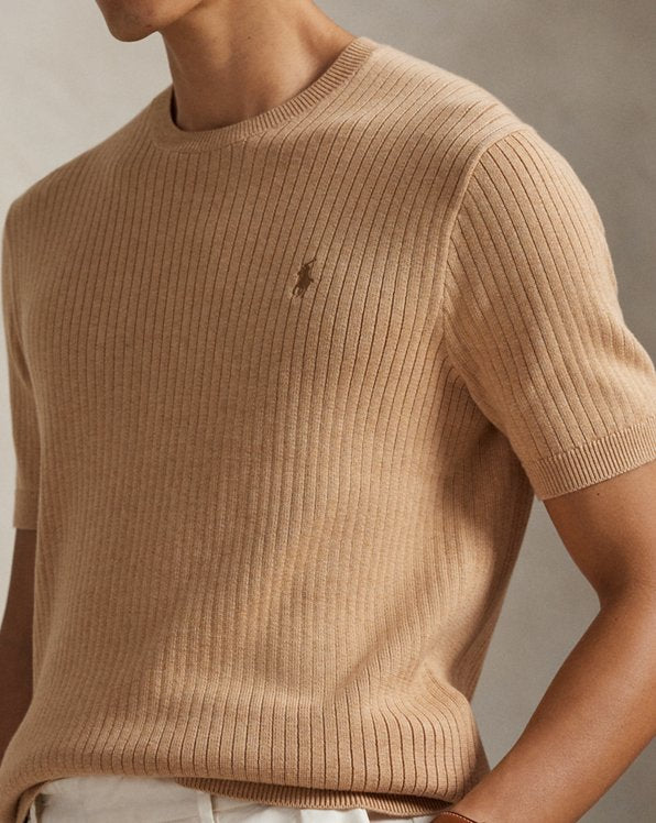 Rib Knit Cotton Short Sleeve Sweater