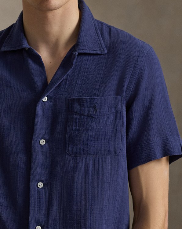 Classic Fit Basket Weave Camp Shirt