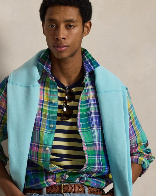 Classic Fit Plaid Slub Linen Shirt