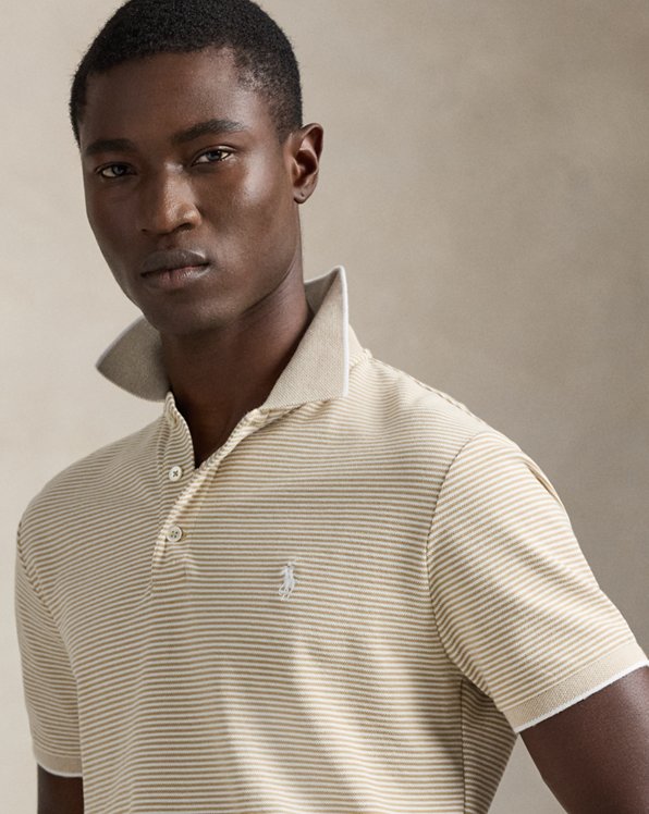Striped Stretch Mesh Polo Shirt
