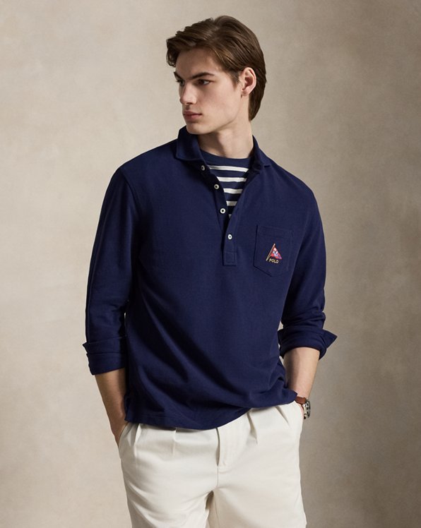 Classic Fit Embroidered Mesh Polo Shirt