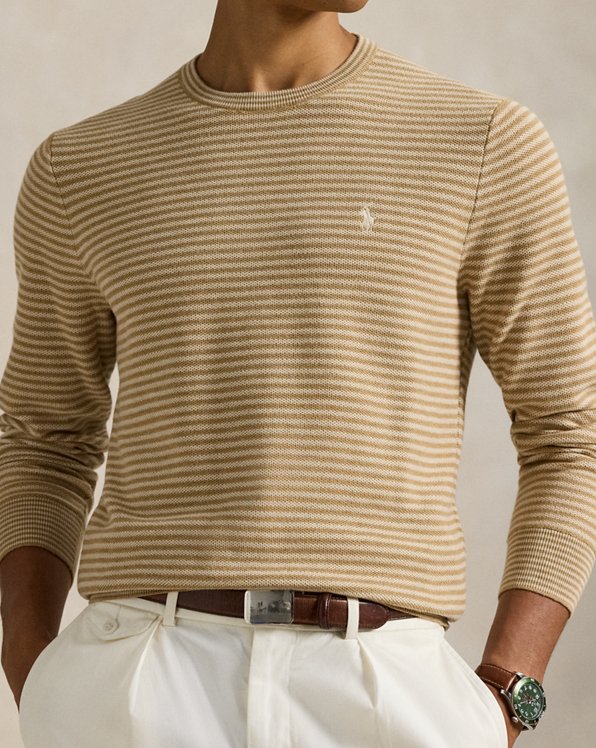 Mesh Knit Striped Cotton Sweater