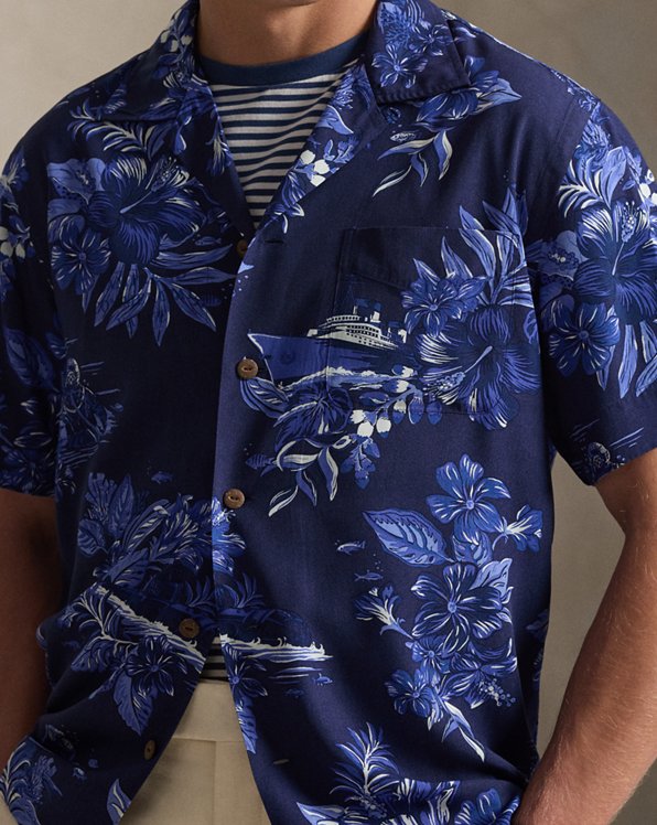 Classic Fit Tropical-Print Camp Shirt