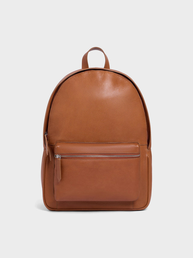 Sac à dos en cuir grainé cognac