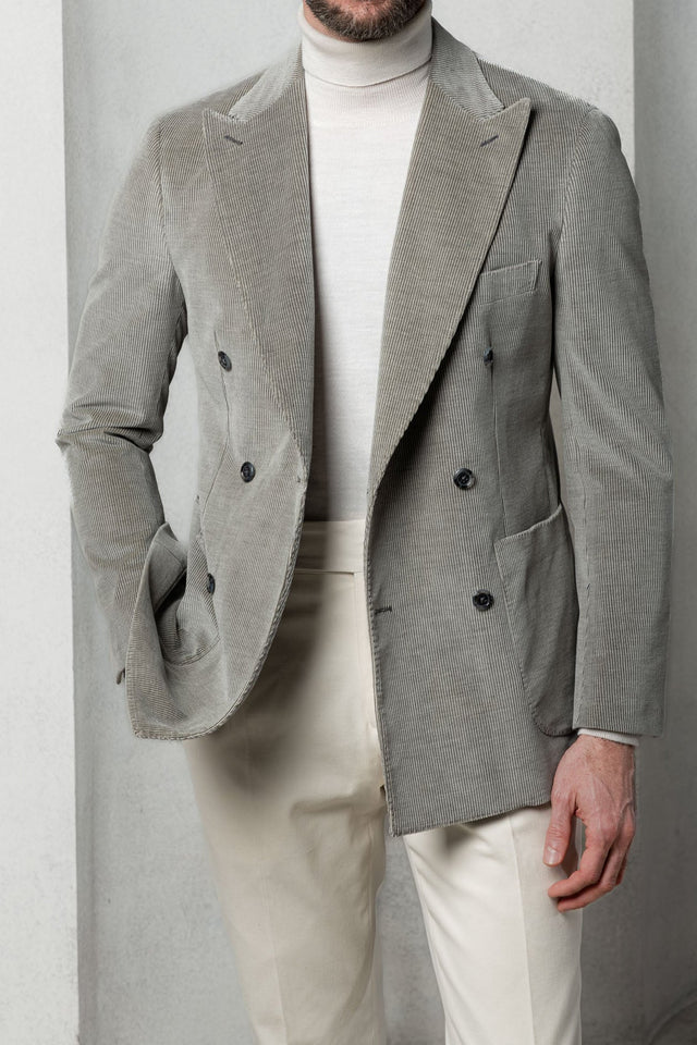 Sage corduroy double breasted jacket - Made in Italy