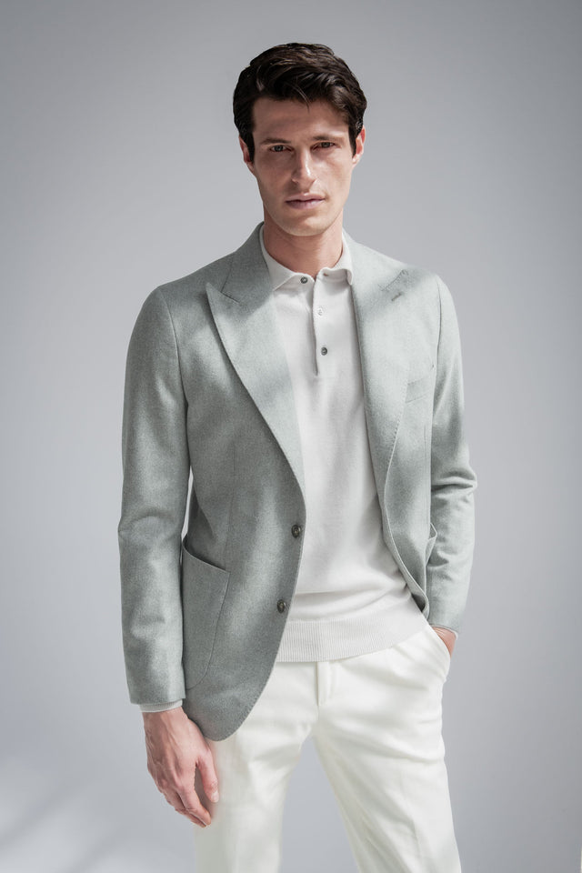 Sage herringbone jacket "Soragna Capsule Collection" - Made in Italy