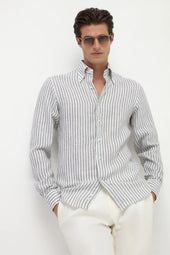 Striped Linen Button Down Shirt Made In Italy