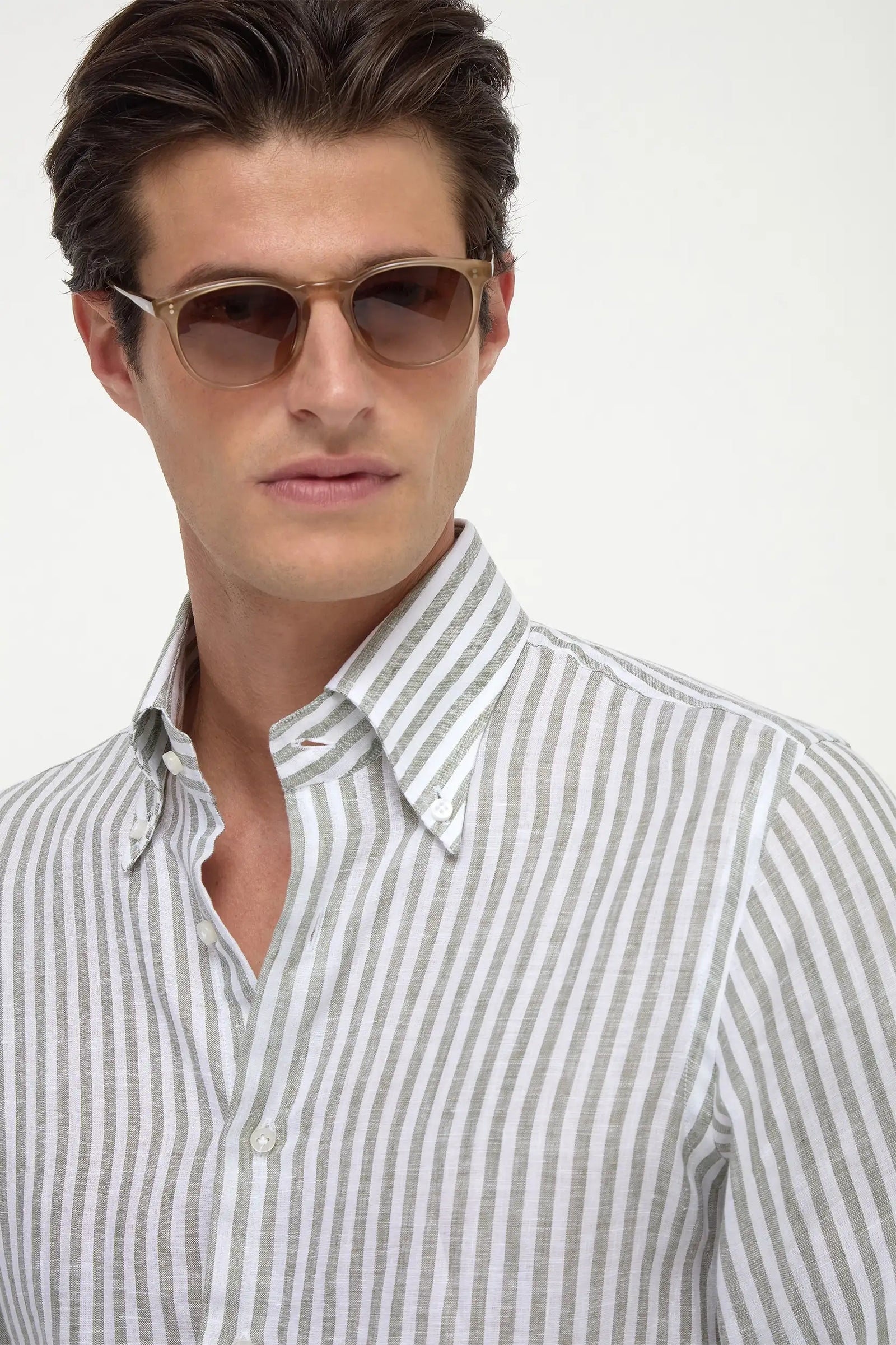 Striped Linen Button Down Shirt Made In Italy