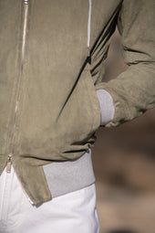 Suede Hooded Bomber Jacket Made In Italy