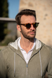 Suede Hooded Bomber Jacket Made In Italy