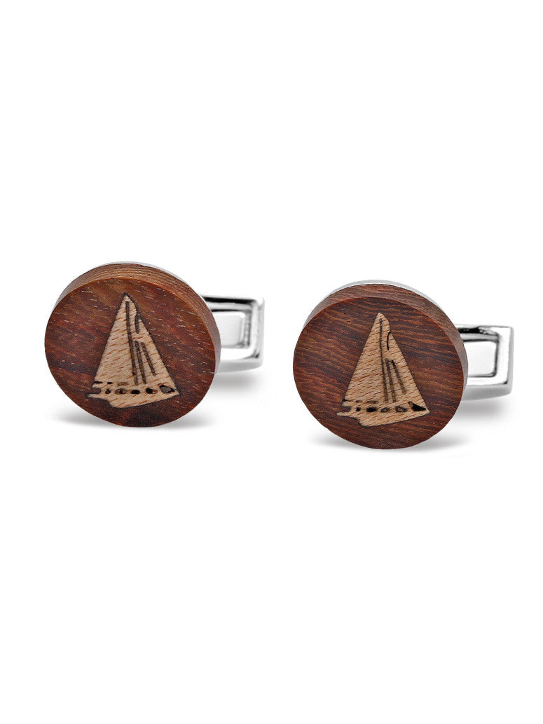 Sailboat Wood Cufflinks Cap Lizard