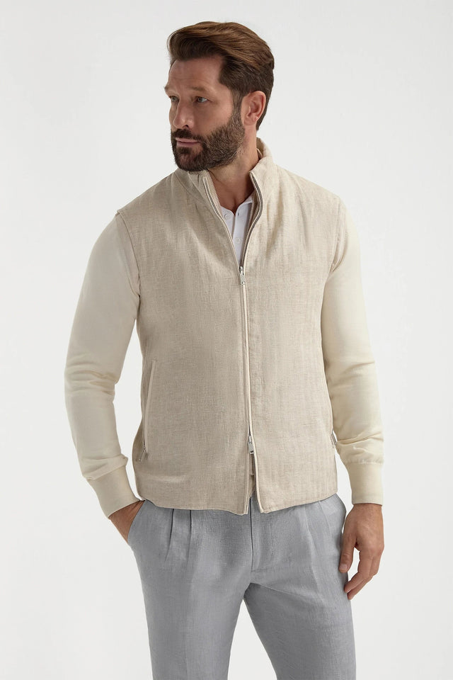 Sand herringbone reversible vest - Made in Italy