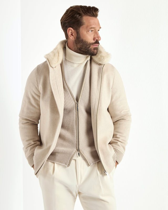 Sand mink collar bomber - Made in Italy