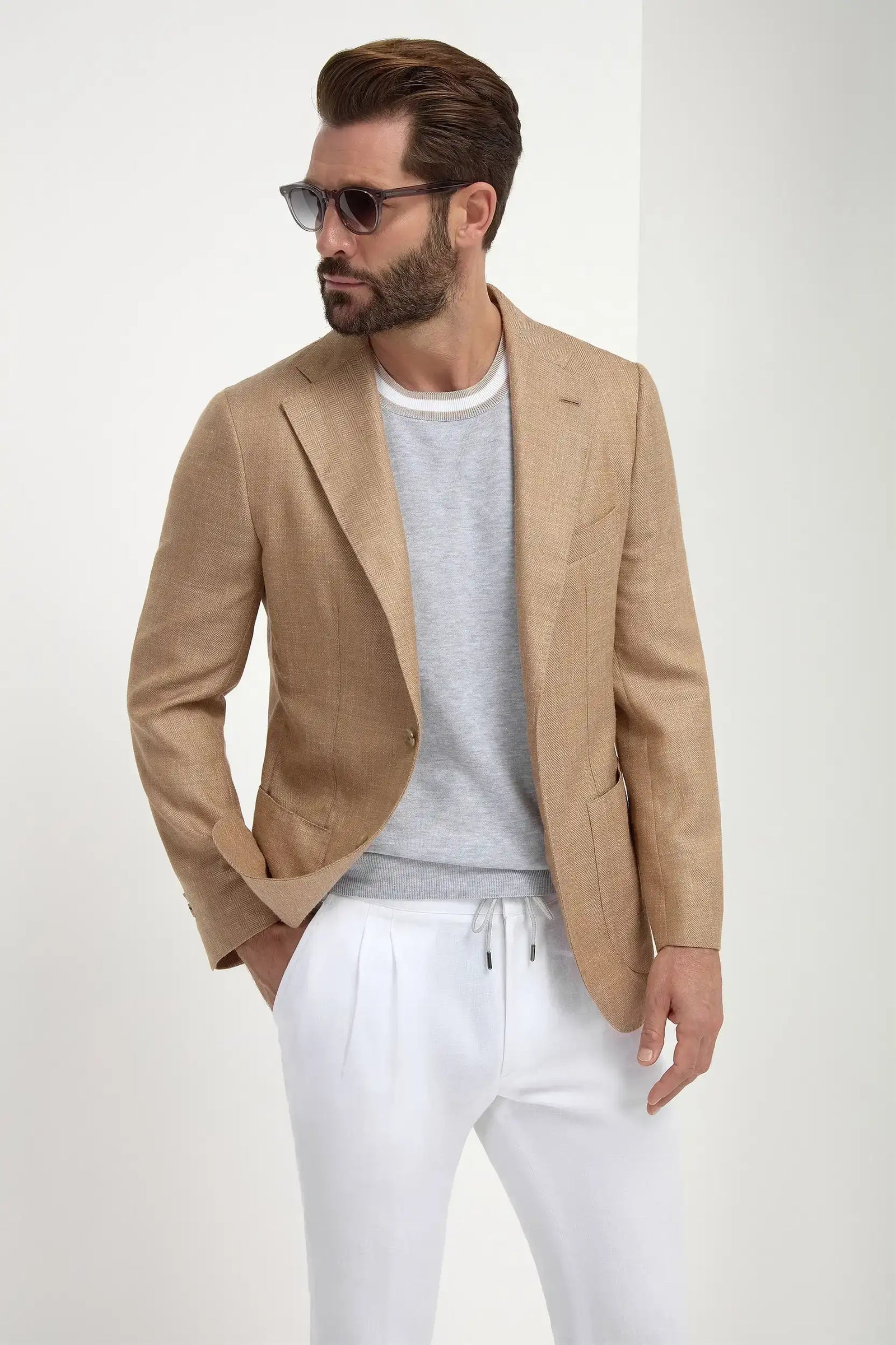 Sandstone Herringbone Jacket Made In Italy