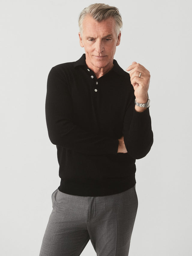 Black Solid Savona Merino Wool \u0026 Silk Polo Sweater | Men's Sweaters | J.McLaughlin