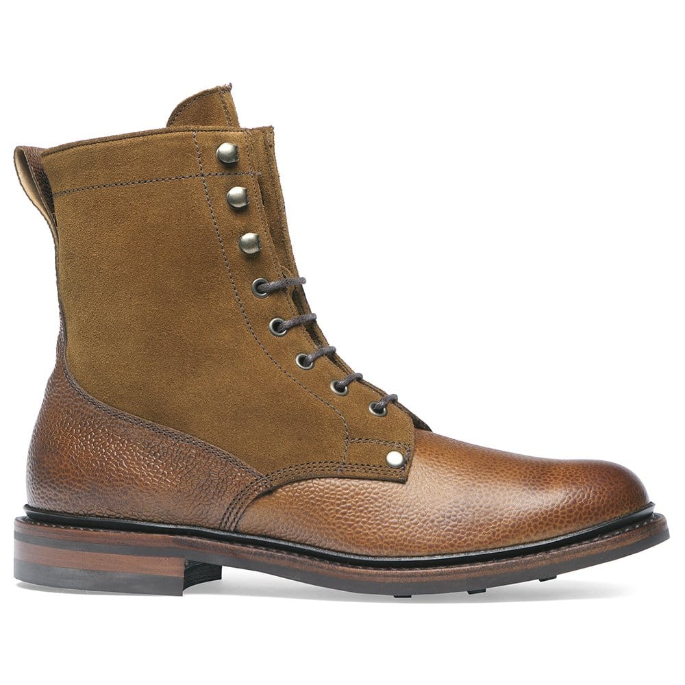 Scott R Shearling Lined Derby Boot In Almond Grain Maracca Suede