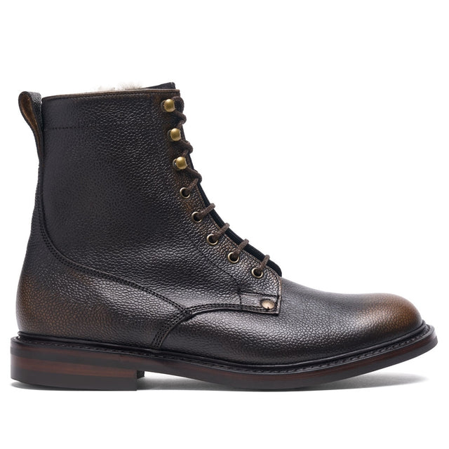 Scott R Shearling Lined Derby Boot in Bronze Rub Off Grain Leather