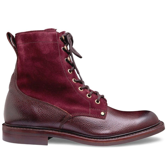 Scott R Shearling Lined Derby Boot in Burgundy Grain Leather and Plum Suede