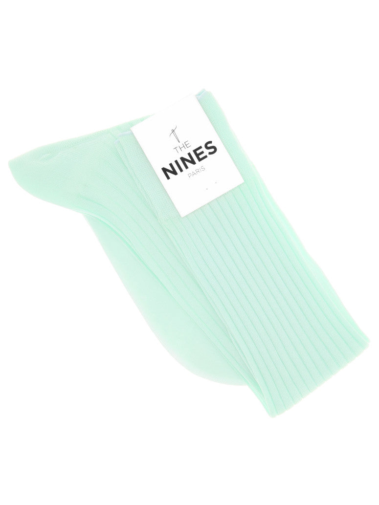 Cotton Lisle Knee Socks In Aqua Green Fine Ribbed