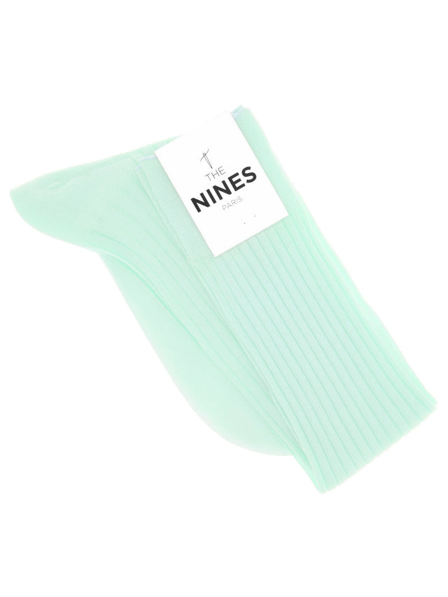 Cotton lisle knee socks in aqua green, fine ribbed