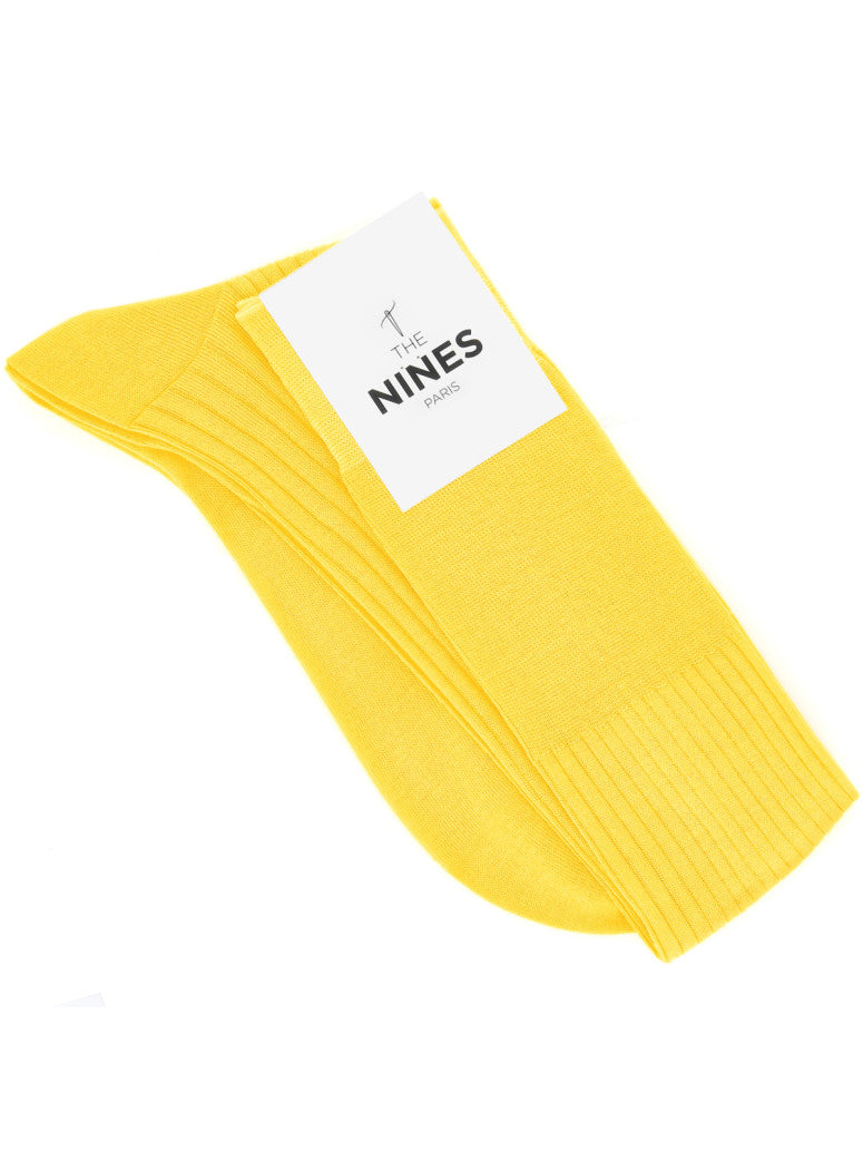 Cotton Lisle Knee Socks Fine Ribbed In Canary