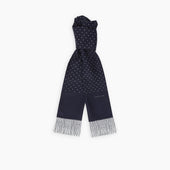 And White Spotted Silk Scarf With Fringes