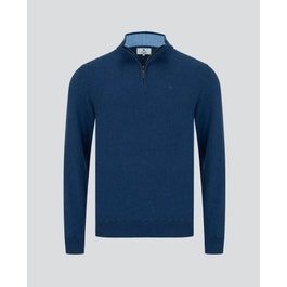 Sean Cotton 1/4 Zip Jumper Navy Blue | Magee 1866