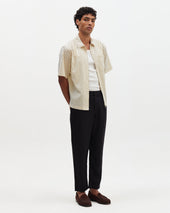 Sears Natural And Stripe Seersucker Zip Short Sleeve Shirt