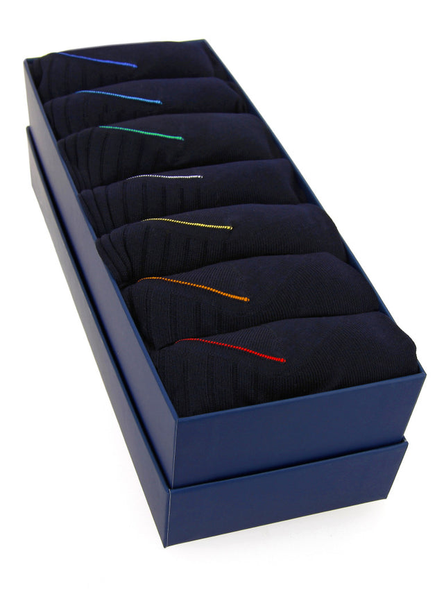 Set of 7 navy cotton lisle knee socks - 7 days