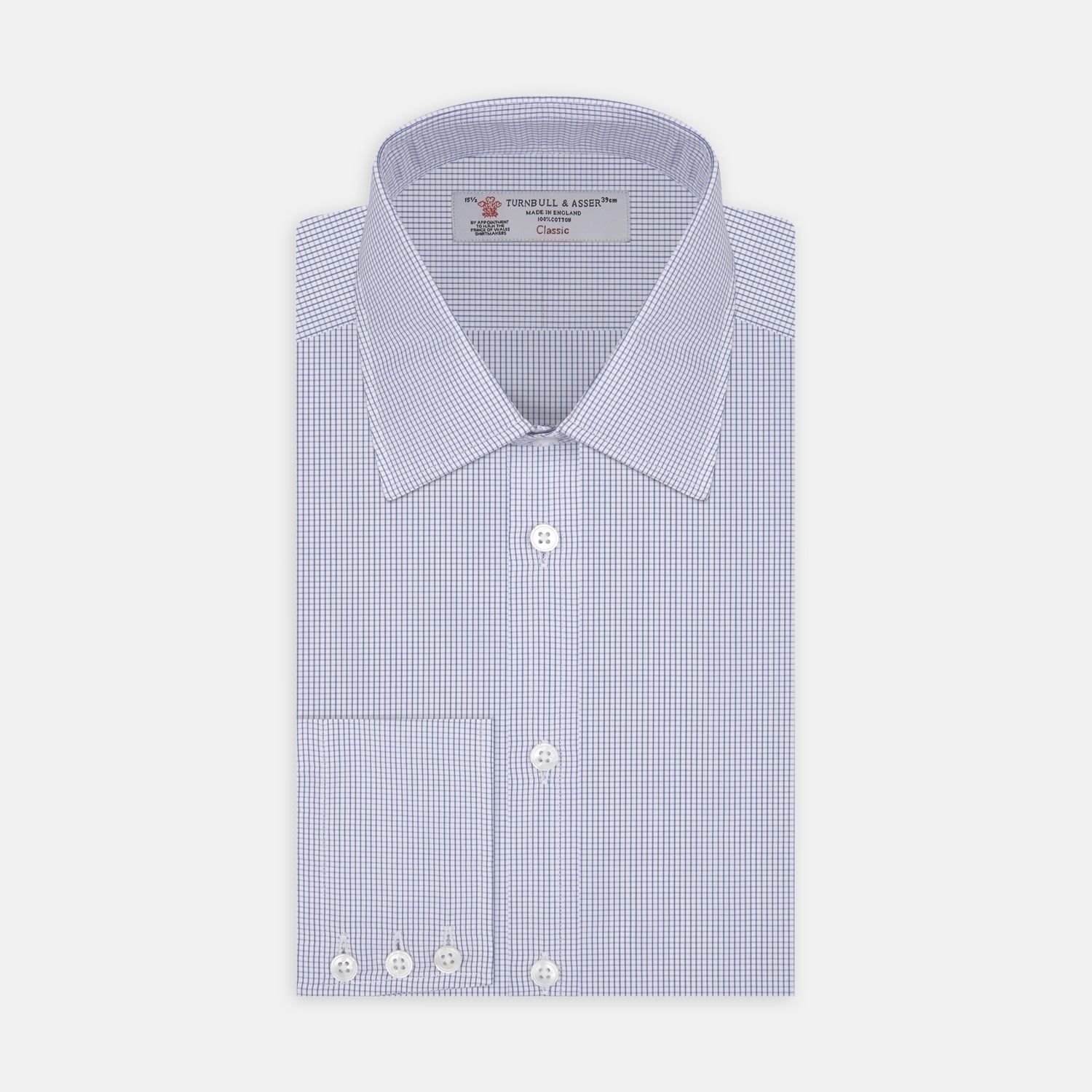 Blue Grid Check Shirt with T&amp;A Collar and 3-Button Cuffs