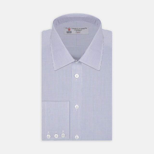 Blue Grid Check Shirt with T&amp;A Collar and 3-Button Cuffs