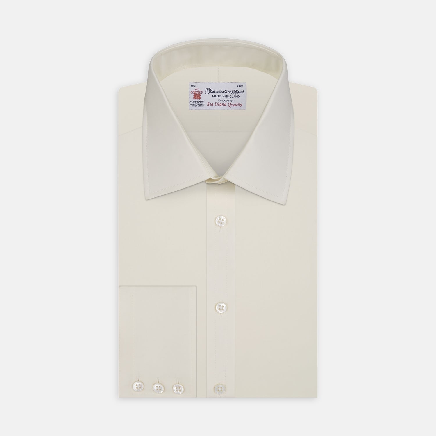 Cream Sea Island Quality Cotton Shirt with T&A Collar and 3-Button Cuffs