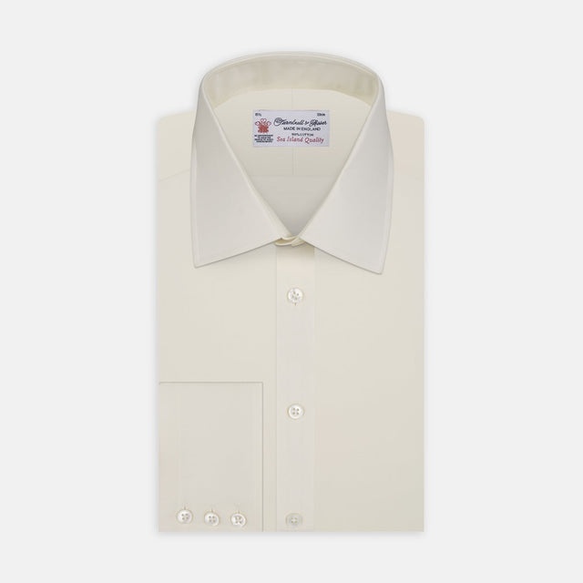 Cream Sea Island Quality Cotton Shirt with T&A Collar and 3-Button Cuffs