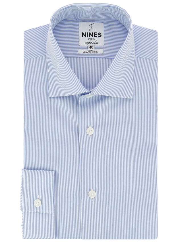 Blue stripes shark collar shirt with light