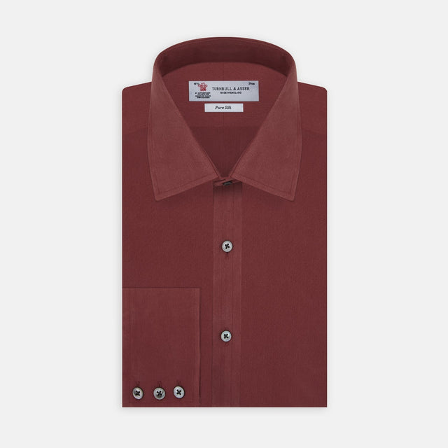 Burgundy Silk Shirt with T&A Collar and 3-Button Cuffs