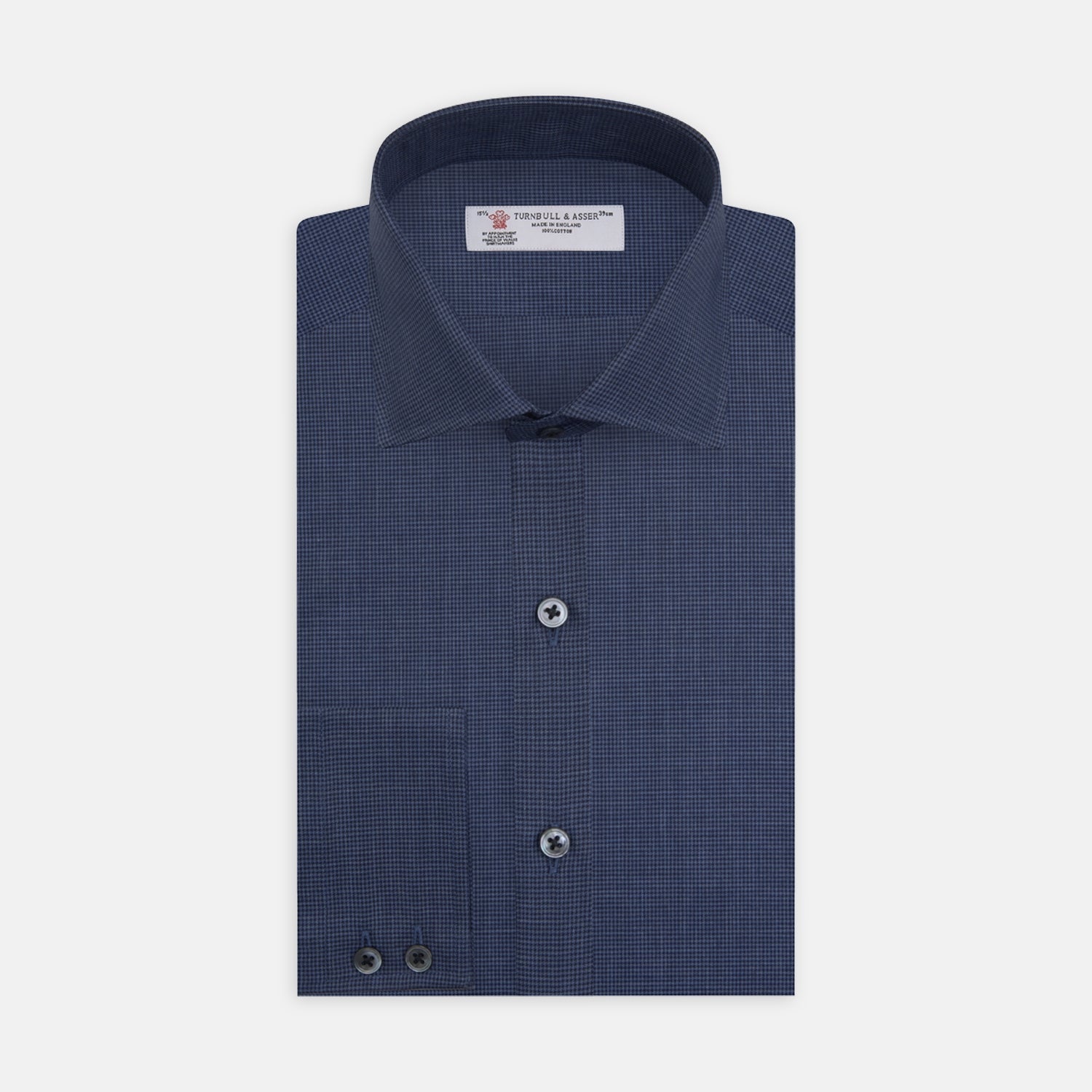 Tailored Fit Navy Check Flannel Shirt with Kent Collar and 2-Button Cuffs