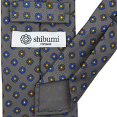 Shibumi Flower Printed Silk Tie Grey Handrolled