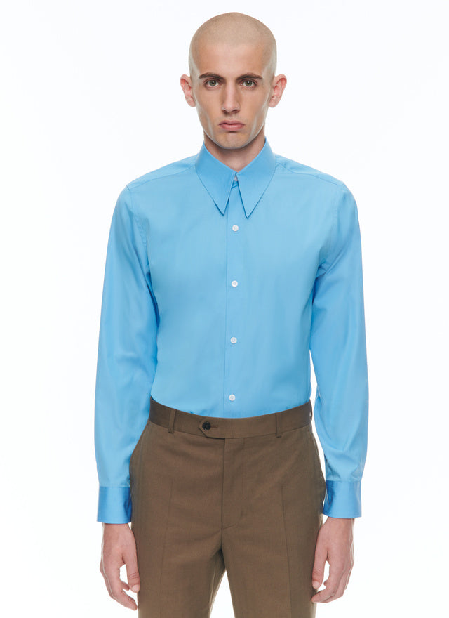 Cotton canvas shirt with spear collar