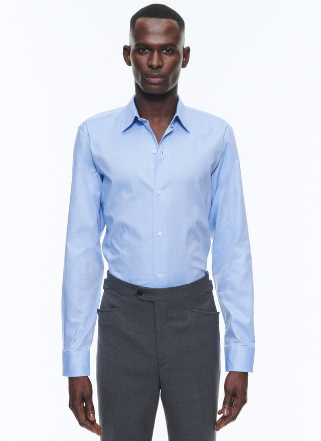 Sky blue micro weaved cotton shirt
