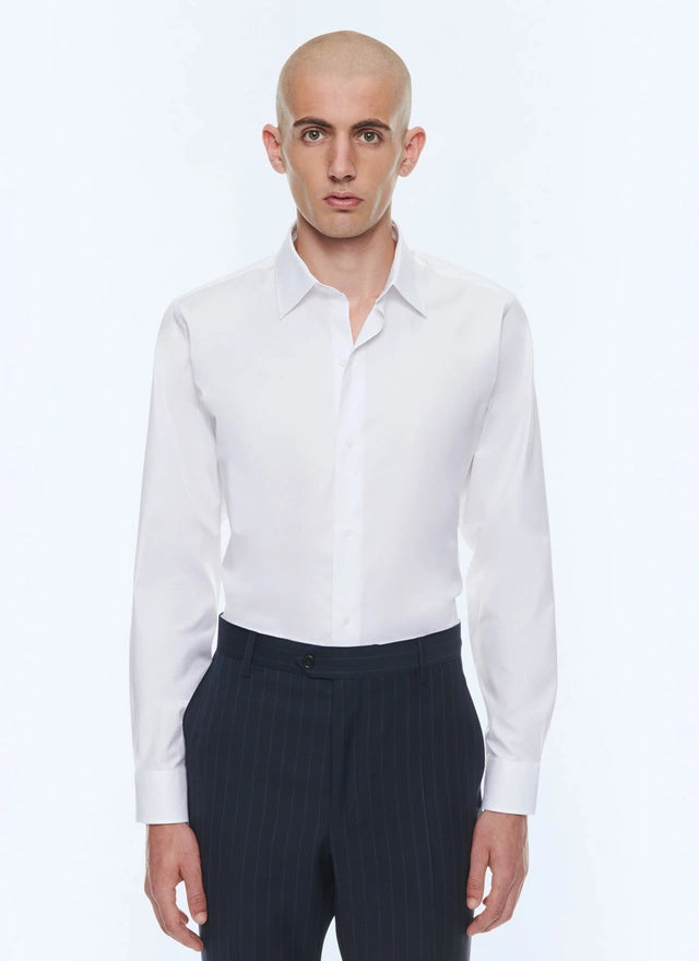 Cotton poplin shirt with straight collar